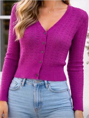 Sundance‎ Catalog Cropped “Leanna Pointelle Cardigan” size Medium